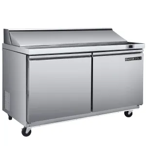 Maxx Cold - MXSR48SHC Two-Door Refrigerated Sandwich and Salad Prep Station. 48.4W. 13.77 cu. ft. Storage Capacity. Equipped with (6) 4 Deep Pans and Cutting Board. in Stainless-Steel