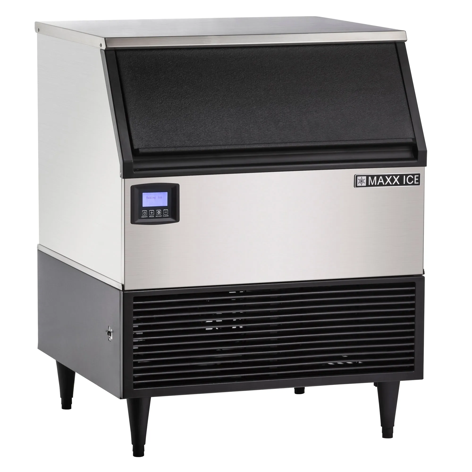 Maxx Ice - MIM320NH. Maxx Ice Intelligent Series Self-Contained Ice Machine. 320 lbs. Half Dice Ice Cubes. with 100 lb Built-in Ice Storage Bin. in Stainless Steel with Black Trim