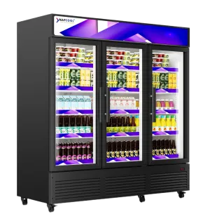 TGDR70'' 56.5 Cubic Ft. 70.9 Wide THREE SECTION Black Swing Glass Door Merchandiser Refrigerator