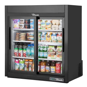 True GDM-09-SQ-HC-LD 36 Countertop Refrigerator w/ Front Access - Sliding Doors. Black. 115v