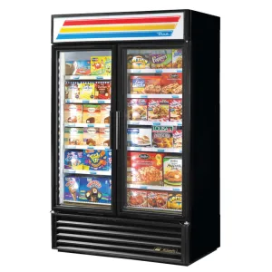 True GDM-43F-HC~TSL01 47 1/8 Two Section Display Freezer w/ Swing Doors - Bottom Mount Compressor. Black. 115v