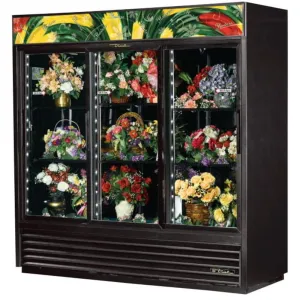 True GDM-69FC-HC-LD 3 Section Floral Cooler w/ Sliding Door - Black. 115v