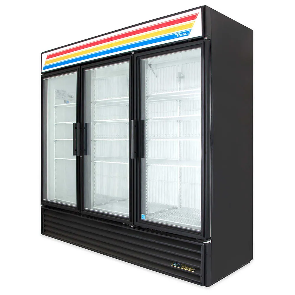 True GDM-72F-HC~TSL01 78 Three Section Display Freezer w/ Swing Doors - Bottom Mount Compressor. Black. 115/208-230v/1ph