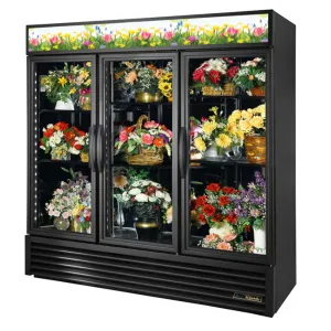 True GDM-72FC-HC~TSL01 3 Section Floral Cooler w/ Swinging Door - Black. 115v