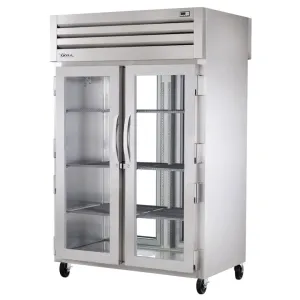 True STA2RPT-2G-2G-HC 52 3/5 Two Section Pass Thru Refrigerator. (2) Left/Right Hinge Glass Doors. 115v