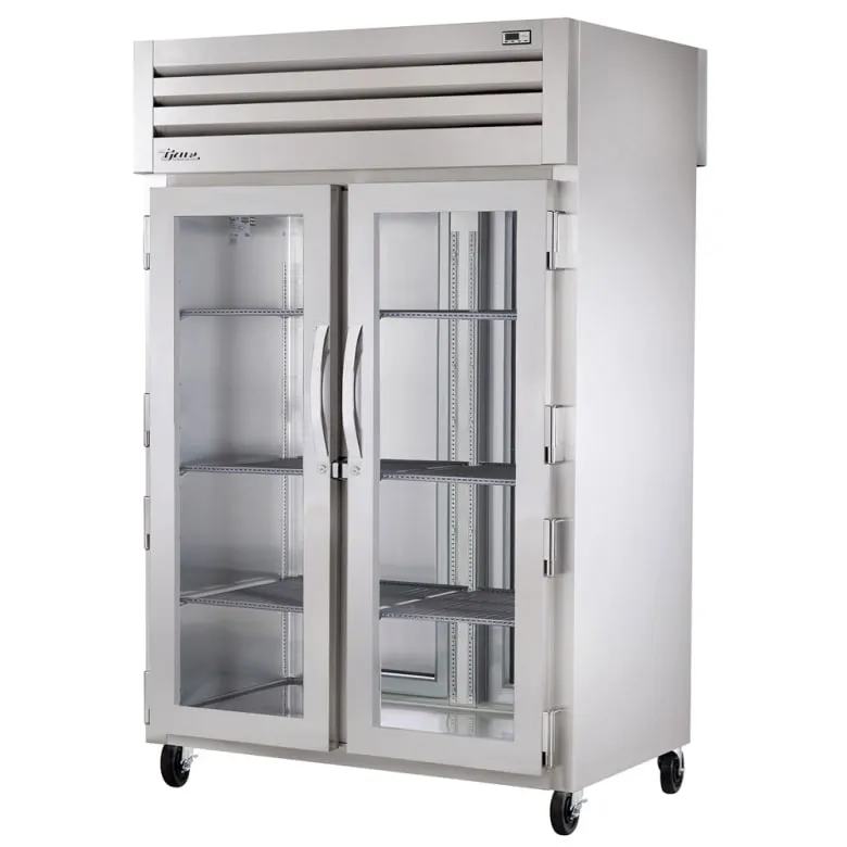 True STA2RPT-2G-2S-HC 52 3/5 Two Section Pass Thru Refrigerator. (2) Left/Right Hinge Glass Doors. 115v