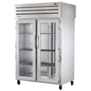 True STA2RPT-2G-2S-HC 52 3/5 Two Section Pass Thru Refrigerator. (2) Left/Right Hinge Glass Doors. 115v