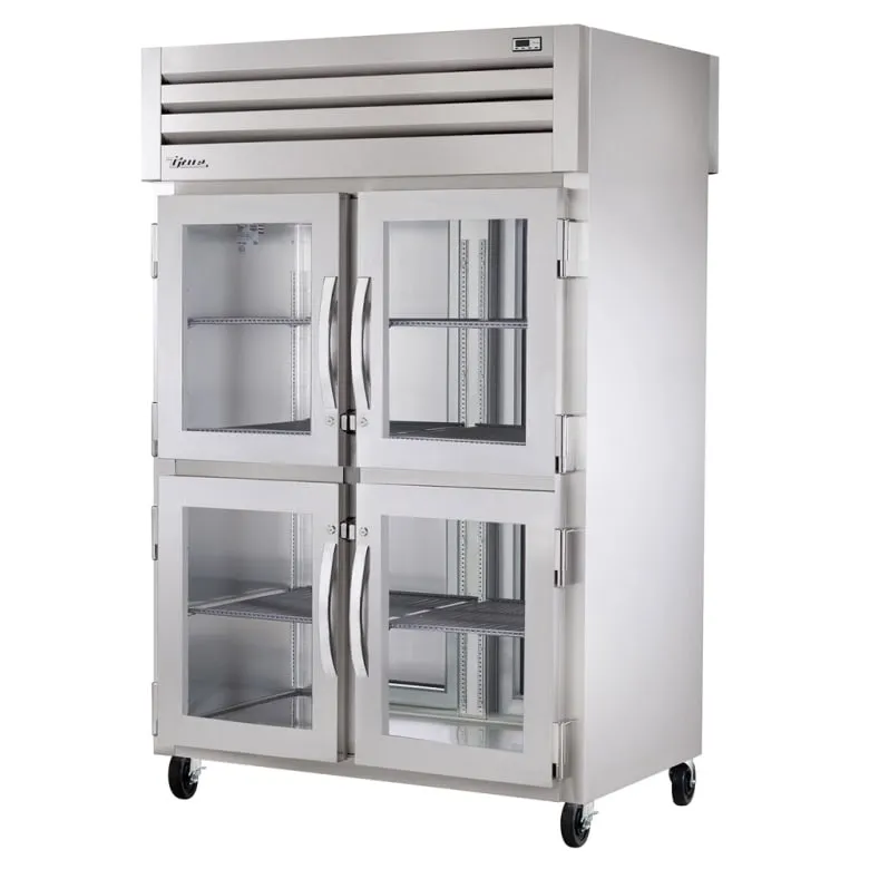 True STA2RPT-4HG-2S-HC 52 3/5 Two Section Pass Thru Refrigerator. (4) Left/Right Hinge Glass Doors. 115v