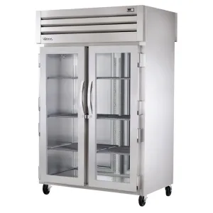 True STG2RPT-2G-2S-HC 52 3/5 Two Section Pass Thru Refrigerator. (2) Left/Right Hinge Glass Doors. 115v