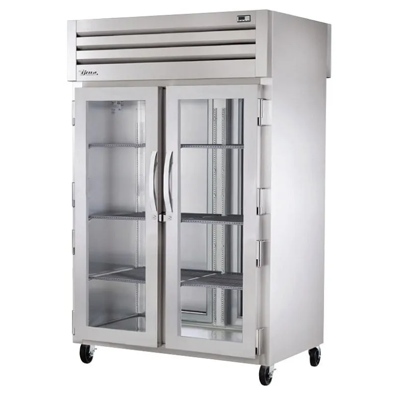 True STG2RPT-2G-2S-HC 52 3/5 Two Section Pass Thru Refrigerator. (2) Left/Right Hinge Glass Doors. 115v