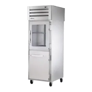 True STR1RPT-1HG/1HS-1S-HC 27 1/4 One Section Pass Thru Refrigerator. (1) Glass Door. (1) Solid Door. Right Hinge. 115v