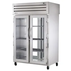 True STR2RPT-2G-2G-HC 52 3/5 Two Section Pass Thru Refrigerator. (2) Left/Right Hinge Glass Doors. 115v
