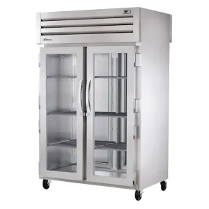 True STR2RPT-2G-2S-HC 52 3/5 Two Section Pass Thru Refrigerator. (2) Left/Right Hinge Glass Doors. 115v