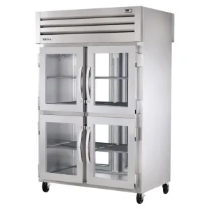 True STR2RPT-4HG-2G-HC 52 3/5 Two Section Pass Thru Refrigerator. (4) Left/Right Hinge Glass Doors. 115v