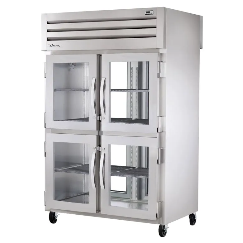 True STR2RPT-4HG-2G-HC 52 3/5 Two Section Pass Thru Refrigerator. (4) Left/Right Hinge Glass Doors. 115v