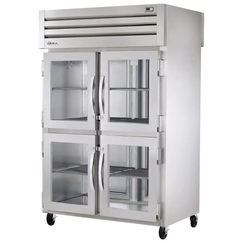 True STR2RPT-4HG-2S-HC 52 3/5 Two Section Pass Thru Refrigerator. (4) Left/Right Hinge Glass Doors. 115v