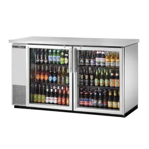 True TBB-24-60G-S-HC-LD 61 1/8 Bar Refrigerator - 2 Swinging Glass Doors. Stainless. 115v