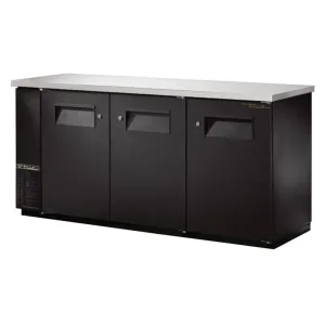 True TBB-24-72-HC 73 1/8 Bar Refrigerator - 3 Swinging Solid Doors. Black. 115v
