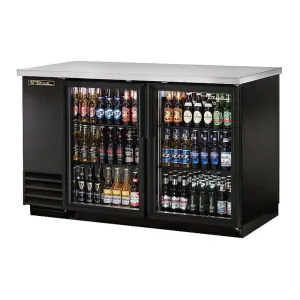 True TBB-2G-HC-LD. Commercial 58-7/8 Bar Refrigerator - 2 Swinging Glass Doors. Black. 115v