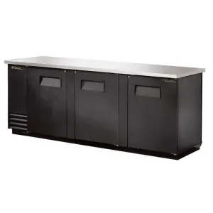 True TBB-4PT 90 3/8 Bar Refrigerator - 3 Swinging Solid Doors. Black. 115v