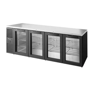 True TBR108-RISZ1-L-B-GGGG-1 108 Bar Refrigerator - 4 Swinging Glass Doors. Black. 115v