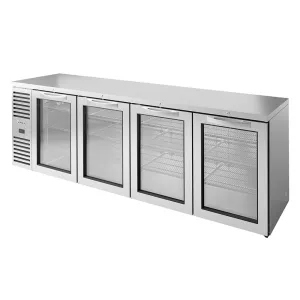 True TBR108-RISZ1-L-S-GGGG-1 108 Bar Refrigerator - 4 Swinging Glass Doors. Stainless. 115v