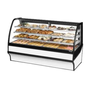 True TDM-DC-77-GE/GE-S-W 77 1/4 Full Service Dry Bakery Case w/ Curved Glass - (4) Levels. 115v