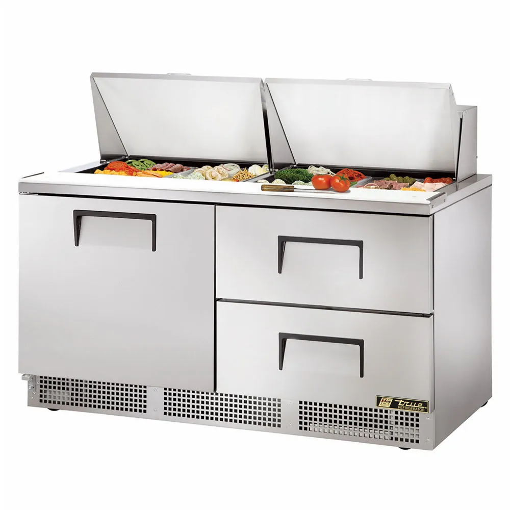 True TFP-64-24M-D-2. Commercial 64.13 W Two-Section Rear Mounted Self-Contained Refrigeration Sandwich/Salad Unit - 115 Volts