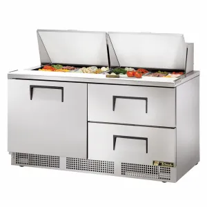 True TFP-64-24M-D-2. Commercial 64.13 W Two-Section Rear Mounted Self-Contained Refrigeration Sandwich/Salad Unit - 115 Volts