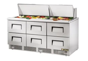 True TFP-72-30M-D-6. Commercial 72 Sandwich/Salad Prep Table w/ Refrigerated Base. 115v