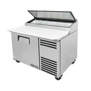 True TPP-AT-44-HC~SPEC3. Commercial 44.75'' 1 Door Counter Height Refrigerated Pizza Prep Table