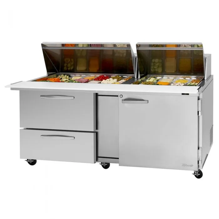 Turbo Air - PST-72-30-D2R-N. Commercial PRO Series Mega Top Sandwich/Salad Prep Table. Drawers. two-section