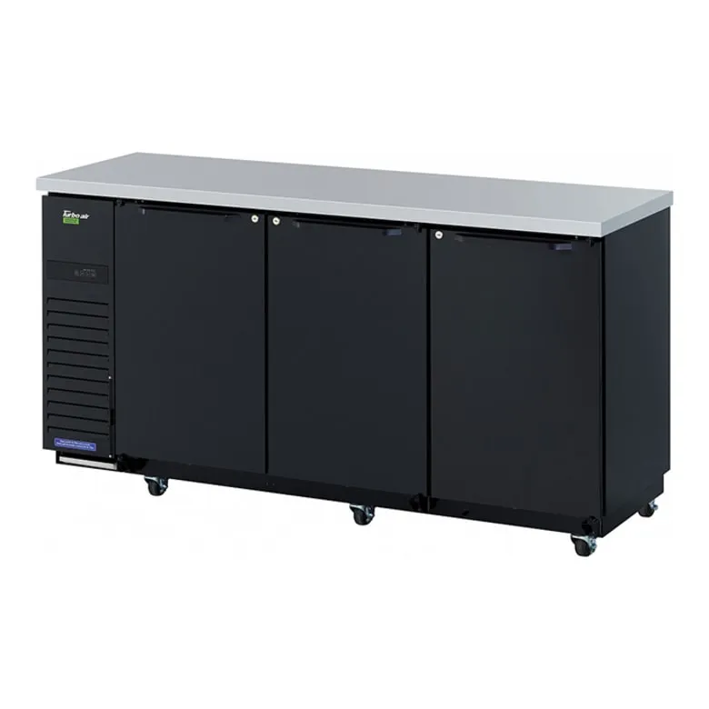 Turbo Air TBB-24-72SBD-N6 73 1/8 Bar Refrigerator - 3 Swinging Solid Doors. Black. 115v