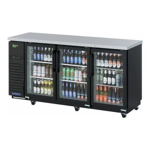 Turbo Air TBB-24-72SGD-N 73 1/8 Bar Refrigerator - 3 Swinging Glass Doors. Black. 115v