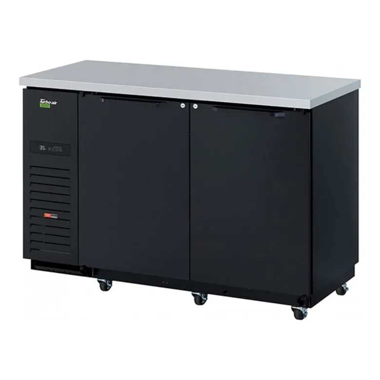 Turbo Air TBB-2SBD-N6 58 3/4 Bar Refrigerator - 2 Swinging Solid Doors. Black. 115v