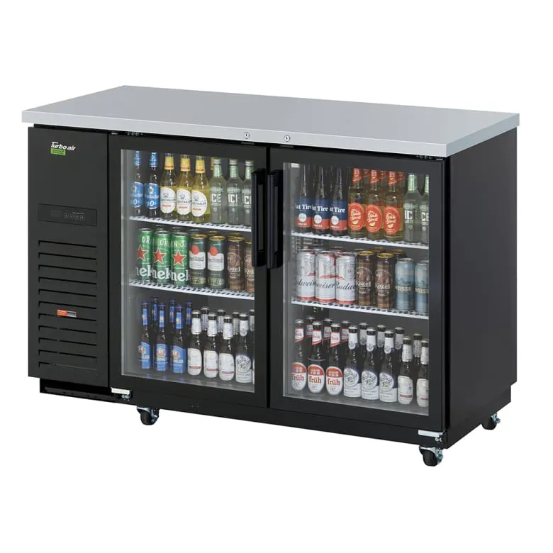 Turbo Air TBB-2SGD-N 58 3/4 Bar Refrigerator - 2 Swinging Glass Doors. Black. 115v