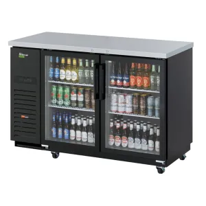 Turbo Air TBB-2SGD-N 58 3/4 Bar Refrigerator - 2 Swinging Glass Doors. Black. 115v