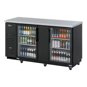 Turbo Air TBB-3SGD-N 69 Bar Refrigerator - 2 Swinging Glass Doors. Black. 115v