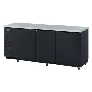 Turbo Air TBB-4SBD-N 90 3/8 Bar Refrigerator - 3 Swinging Solid Doors. Black. 115v