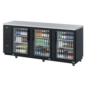 Turbo Air TBB-4SGD-N 90 3/8 Bar Refrigerator - 3 Swinging Glass Doors. Black. 115v