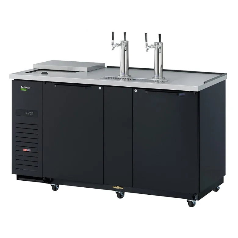 Turbo Air TCB-3SBD-N6 69 1/8 Kegerator Beer Dispenser w/ (3) 1/2 Barrel Capacity - (2) Columns. Black. 115v