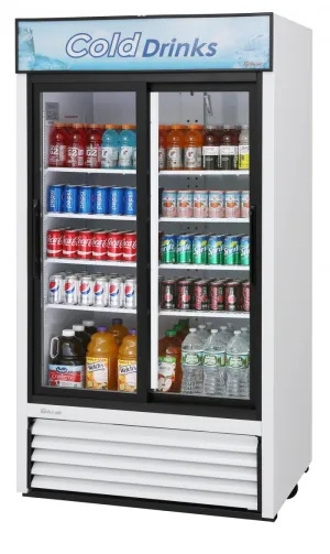 Turbo Air - TGM-35R-N. 2 Doors Sliding Glass Merchandiser. White Cabinet w/ Black Framed Doors
