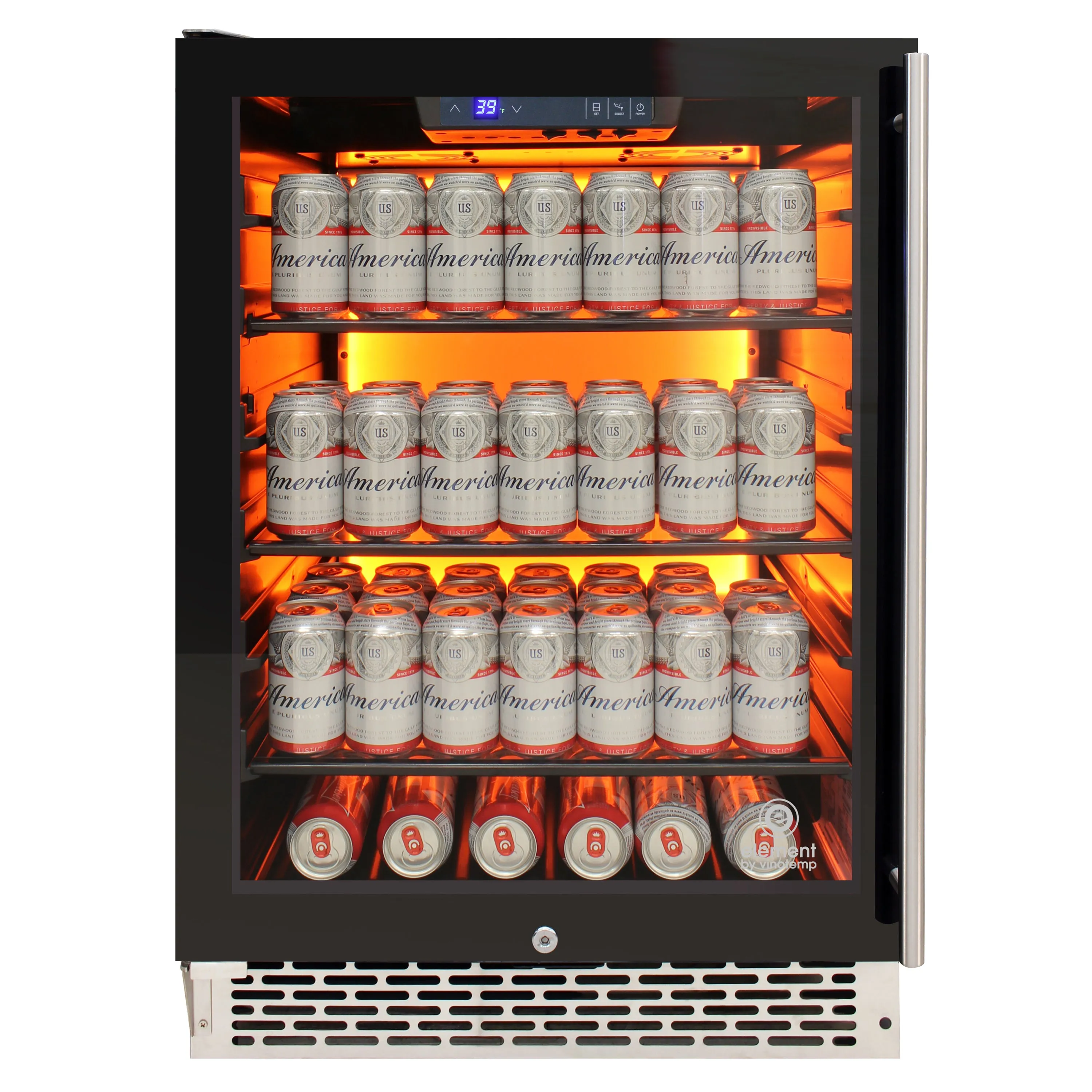 Vinotemp - EL-54BCCOMM-L. Vinotemp Backlit Series Commercial Beverage Cooler. Left Hinge. 117 Can Capacity. in Black