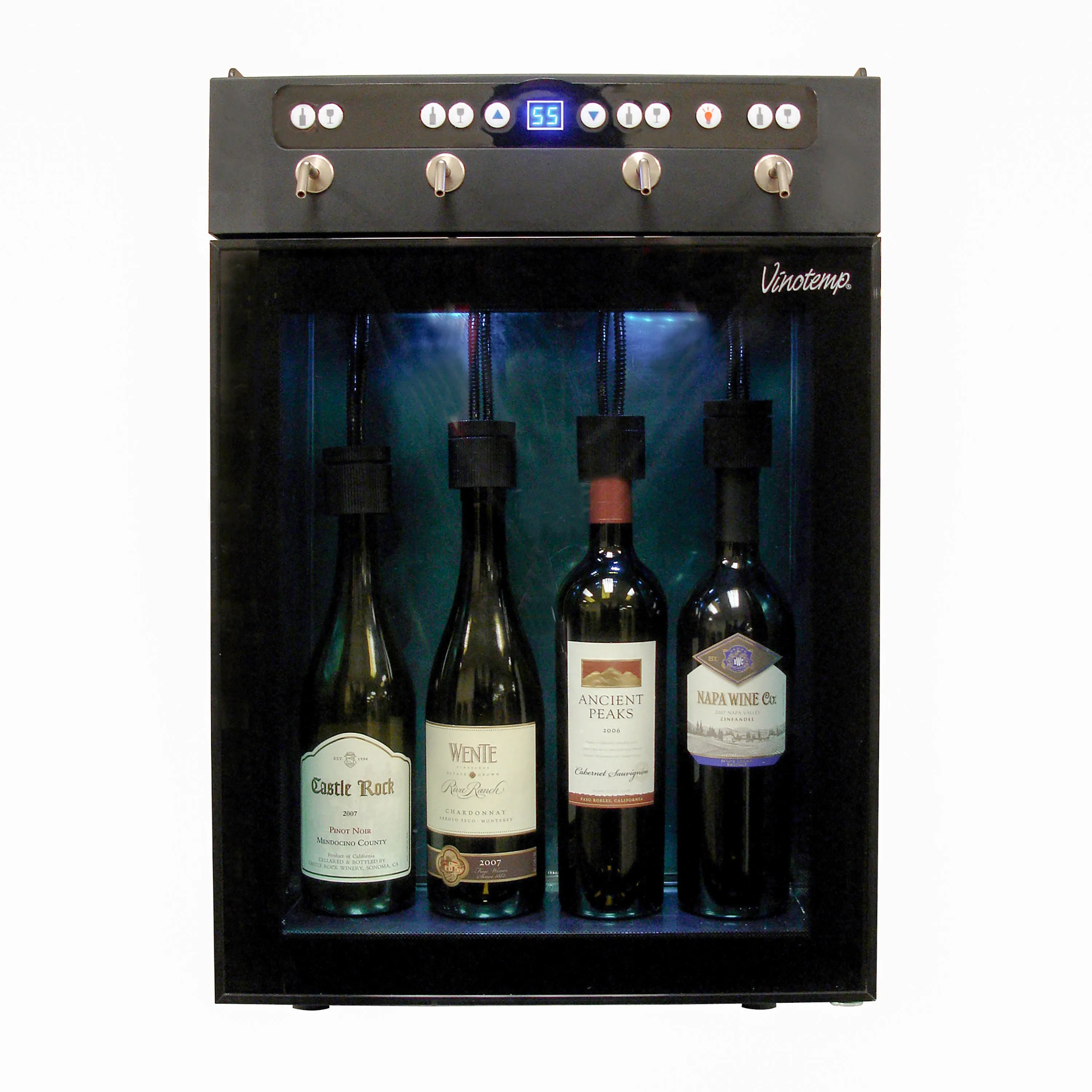 Vinotemp - VT-WINEDISP4. Vinotemp Wine Dispenser with Push Button Controls. 4 Bottle Capacity. in Black